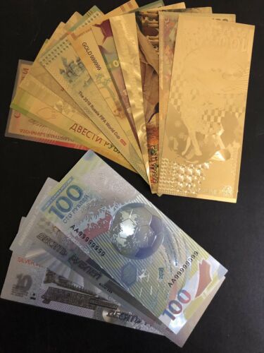 16 Pcs Russia Rubles Gold Plated & Silver Plated Bills(banknotes)/