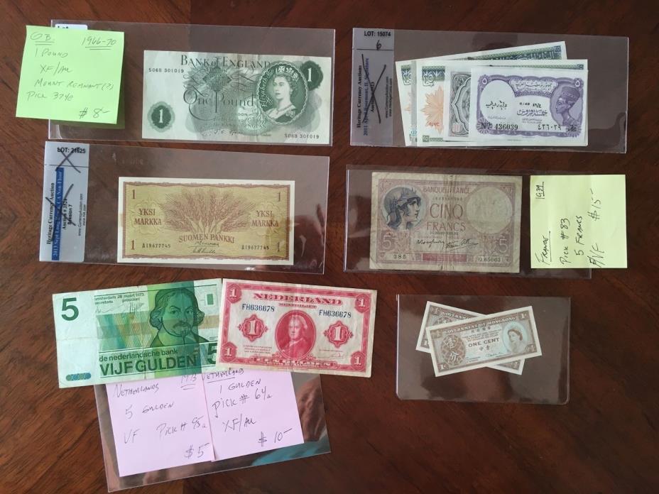 ENGLAND, EGYPT, NETHERLANDS, HONG KONG, FRANCE  20th Century Banknotes Lot of 14