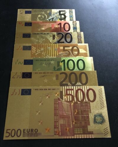7 Pcs Euro Notes(5€,10€,20€,50€,100€,200€,500€) Gold Plated Bills(banknotes)