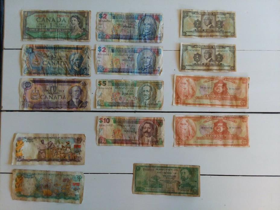OLD PAPER MONEY From BAHAMAS - BARBADOS - HAITI - ETHIOPIA - CANADA - Face Value