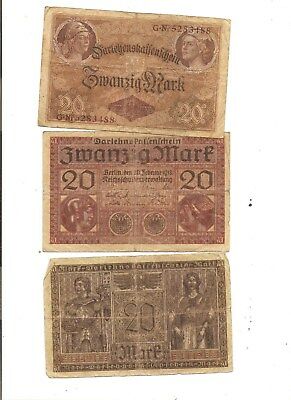 3 GERMAN GERMANY empire world war 1 ERA  MARKS  BANK NOTES OLD MONEY WW I LOT