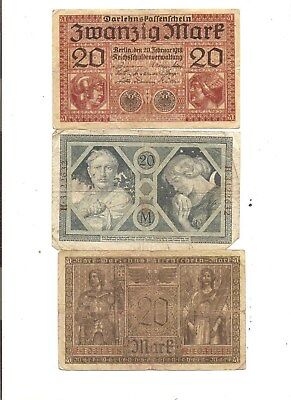 3 GERMAN GERMANY empire world war 1 MARKS  BANK  NOTES OLD MONEY WW I LOT