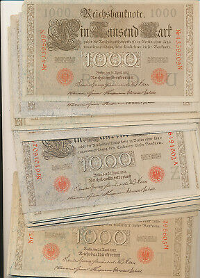 M 1389  LOT OF 65  REICHSBANKNOTE GERMANY CURRENCY 1000   RED  SEAL
