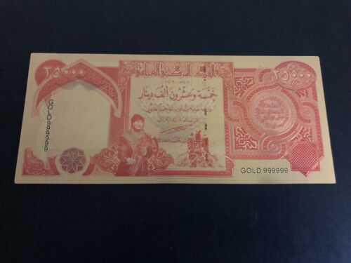 1Pcs Iraqi 25,000 Dinars Gold Plated Bill(banknotes)/Not Real Money/