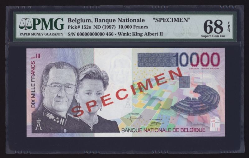 Belgium 10000 Francs Specimen P152s PMG Superb Gem Uncirculated 68 PPQ - FINEST