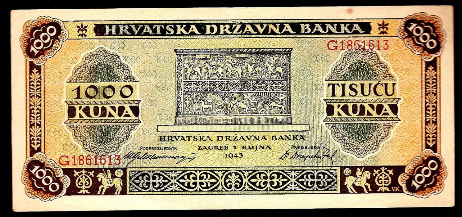 Croatia 1943 1000 Kuna Banknote---------------------------------------181