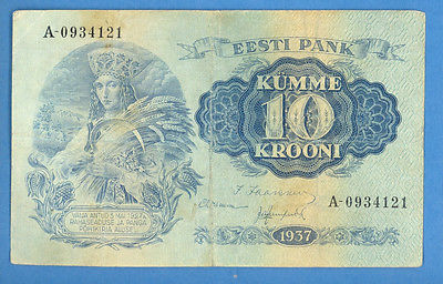 ESTONIA 10 KROONI 1937 P. 67a WOMAN IN NATIONAL COSTUME 4438