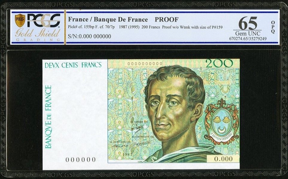 RARE PROOF ESSAI TRIAL France 200 Francs Banque Montesquieu 1987 1995 155 159