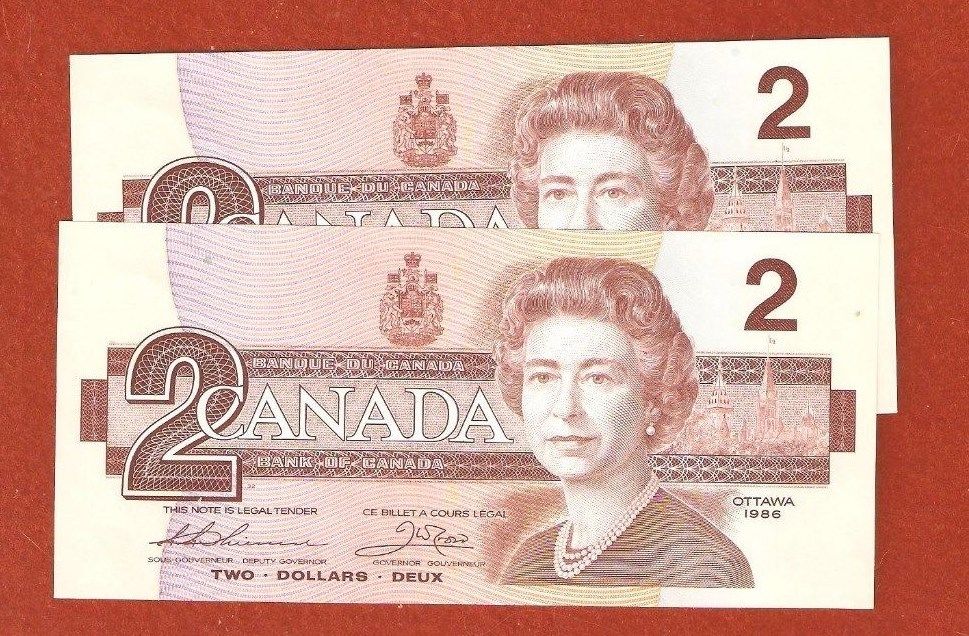 2 1986 Consecutive Serial Number Two Dollar Bank Notes Gem Uncirculated E205
