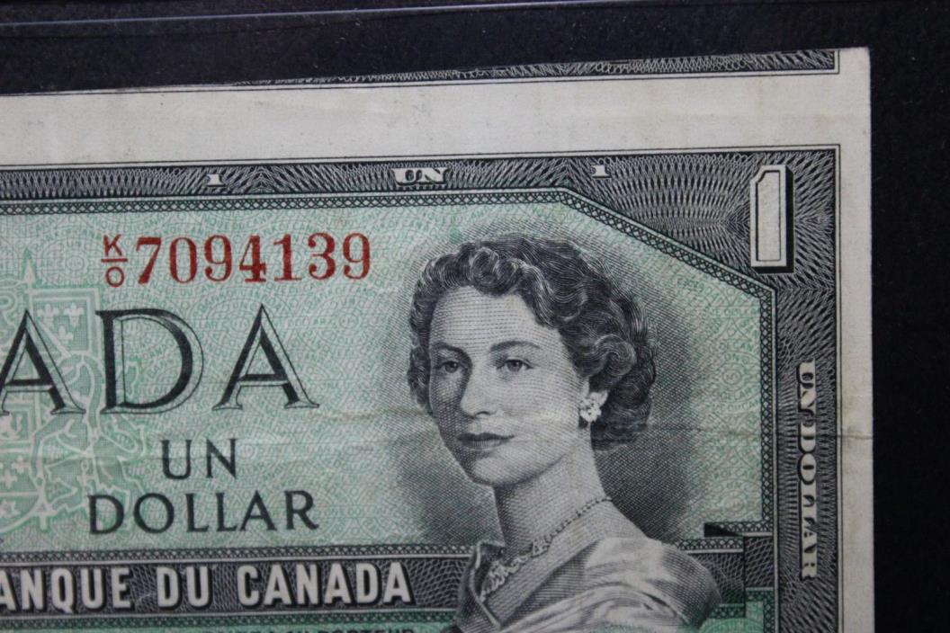 ERROR 1954 Bank of Canada $1 Dollar Cut Out of Register w/Color Bar E25-iii