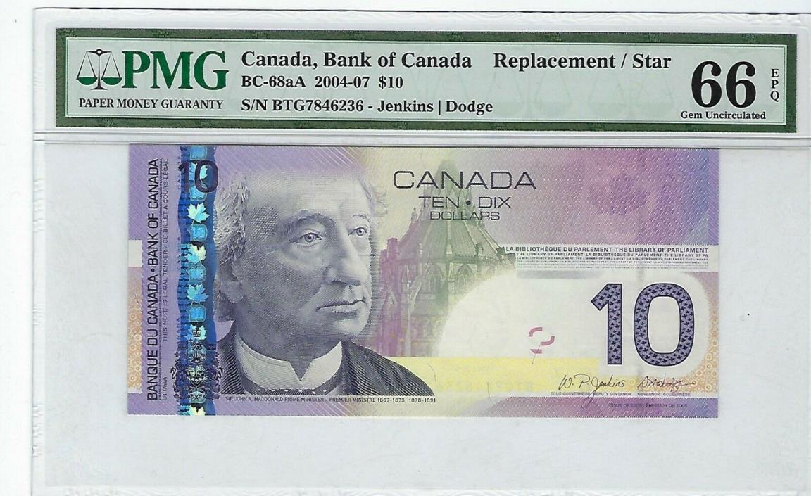 Canada  2004-07 BC-68aA $10 Notes  PMG 66 EPQ Cat $90 in 65