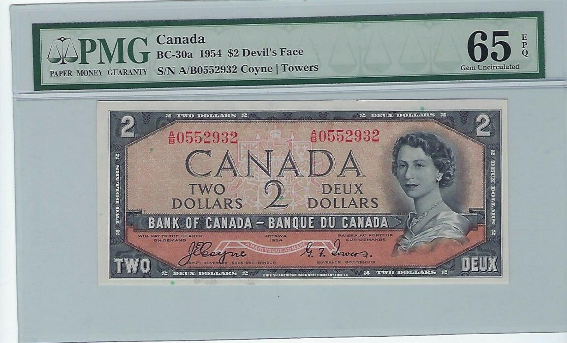 Canada $2 Dollars 1954 BC-30a PMG GEM UNC 65 EPQ Devils Face/Best price on EBay