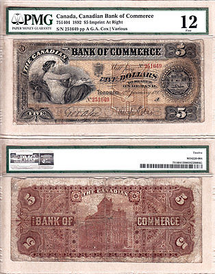 1892 $5 Canadian Bank of Commerce (CIBC) 75-14-04 PMG F12