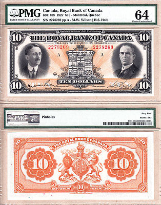 PMG CH UNC64 1927 $10 The Royal Bank of Canada Large Sized Note