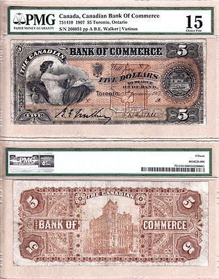 1907 $5 Canadian Bank of Commerce (CIBC) 75-14-10  PMG Fine 15