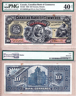 VERY RARE PMG EF40 1906 $10 Canadian Bank of Commerce (CIBC) Large Size note.
