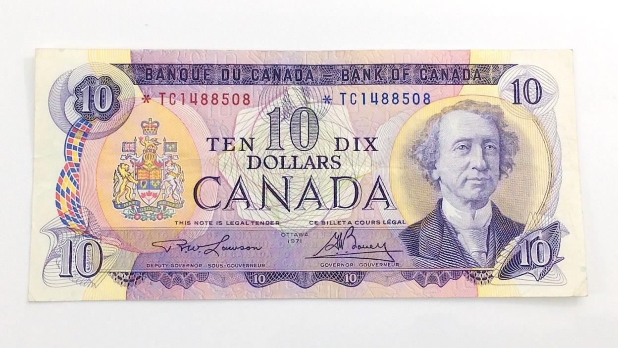 1971 Canada 10 Ten Dollar TC Canadian Circulated Replacement Banknote I116
