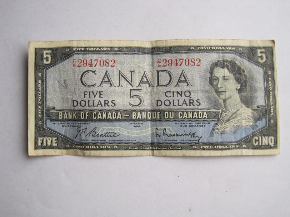 1954 Canadian Five dollar bill  $5 Canada Note CS2947082