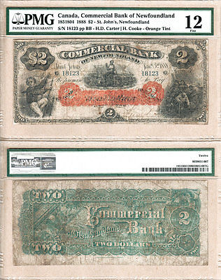 1888 $2 Orange Tint Commercial Bank of Newfoundland PMG Fine12