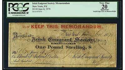 New York, NY- Irish Emigrant Society 1 Pound Sterling June 6,1878