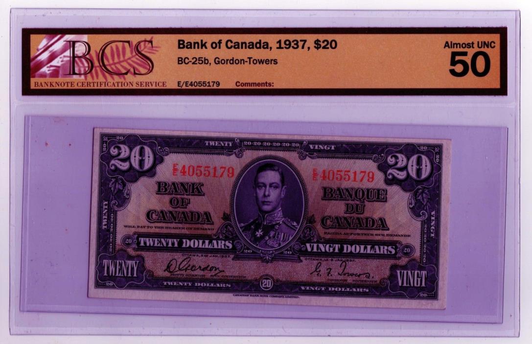 1937 Canada 20 Dollar Note - EE4055179 - AU-50, BC-25b