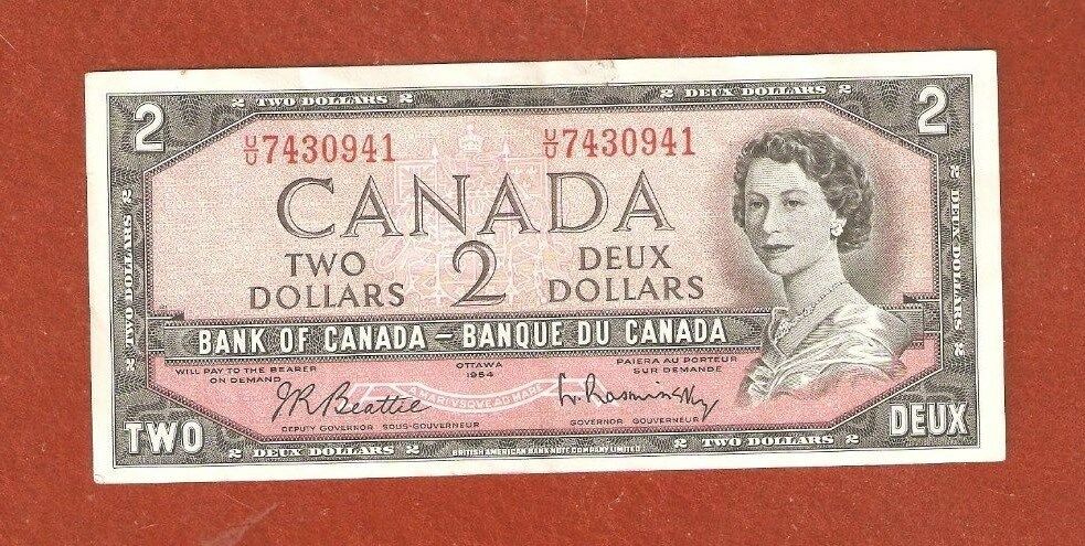 1954 Two Dollar Bank Note Uncirculated Has a slight fold Nice Crisp Note L856