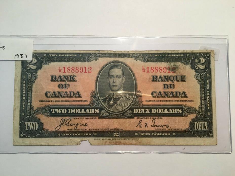 1937 Two Dollars Bank of Canada P#59c CLASSIC Deux Dollars Banque Du Canada Note