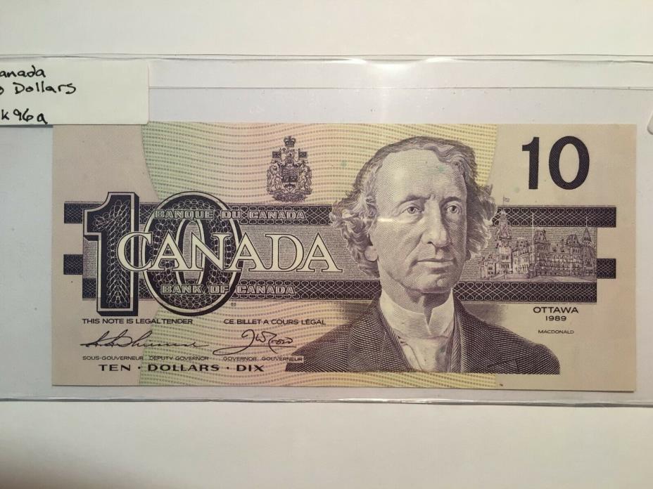 1989 Canada 10 Dollars Banknote, Bank of Canada-Ottawa, P#96a, GEM UNCIRCULATED