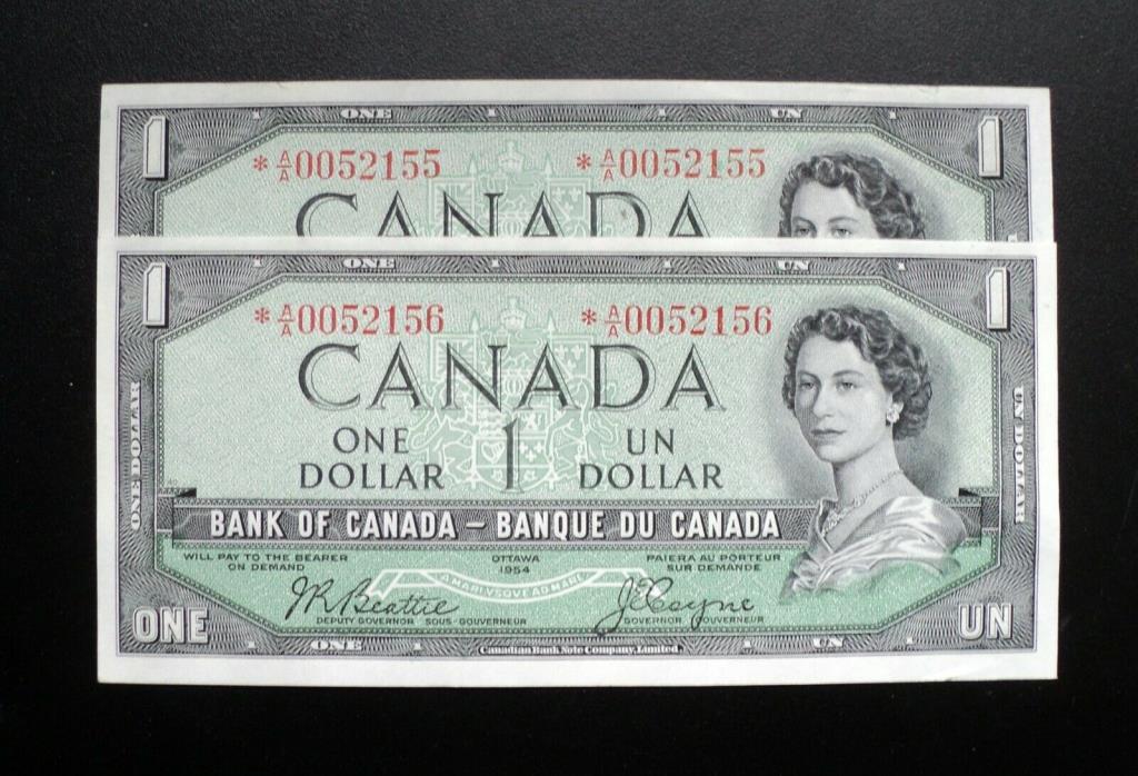 1954 BANK OF CANADA Consec. $1 Replacement Notes *A/A Beattie & Coyne  BC-37aA