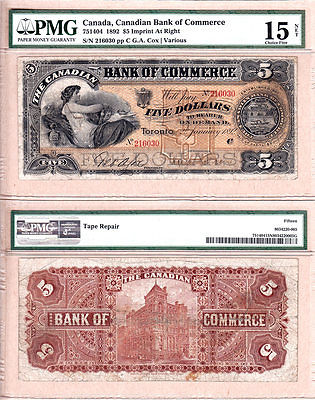 1892 $5 Canadian Bank of Commerce (CIBC) 75-14-04 PMG F15