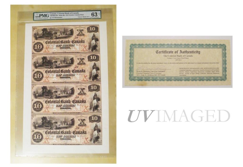1859 Colonial Bank of Canada - $10 - Uncut Sheet - CH #130-10-02-12P - Lot #329