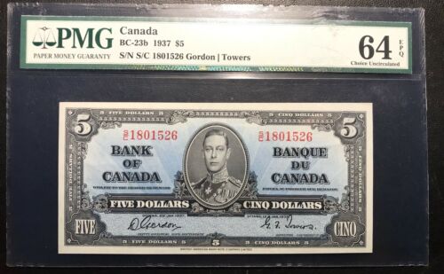 1937 Bank Of Canada 5$ PMG Unc64 Gordon-Tower