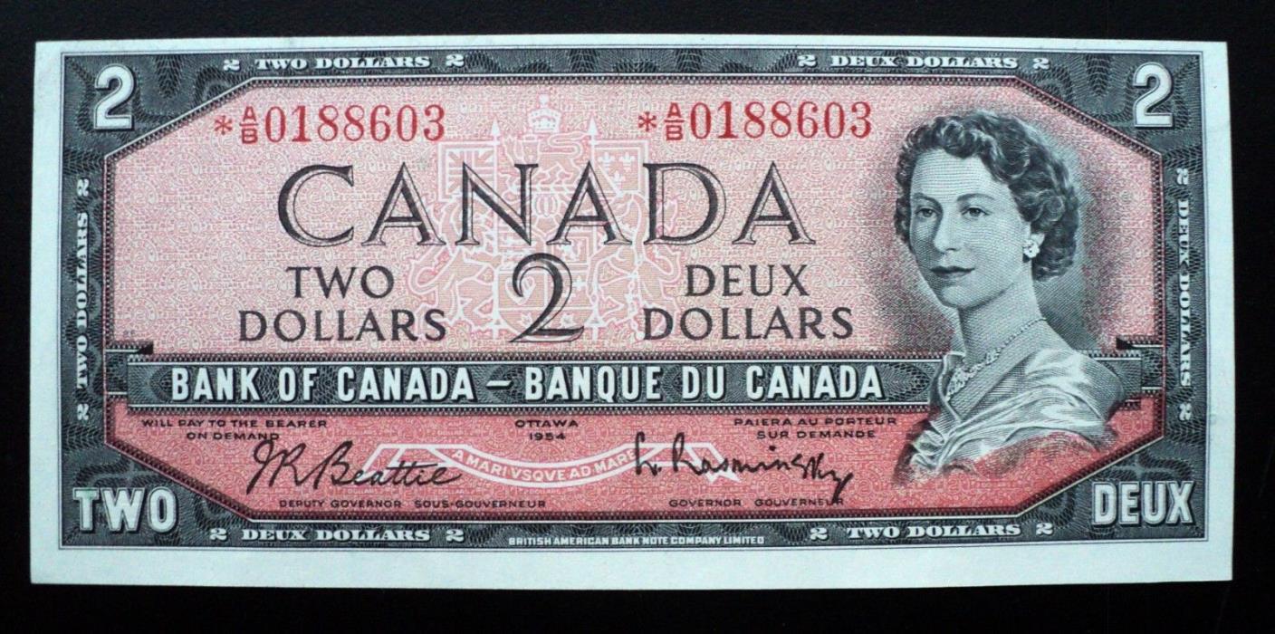 1954 Bank of Canada $2 Dollars Replacement Note *A/B 0188603  BC-38bA ( AU-UNC )