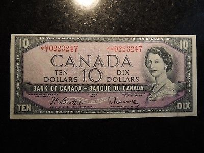 1954 BANK OF CANADA $ 10 TEN DOLLARS RARE PREFIX REPLACEMENT *U/T 0223247
