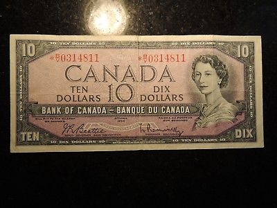 1954 BANK OF CANADA $ 10 TEN DOLLARS RARE PREFIX REPLACEMENT *B/V 0314811