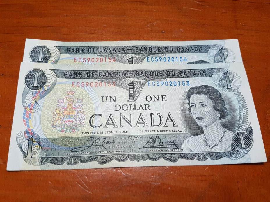 1973 Bank of Canada Consecutive 1 Dollar Bills Prefix ECS Canadian Crisp (2)