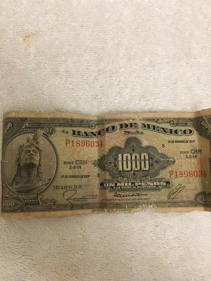 Mexican 1000 peso note 1977 , Nice Detailed bill