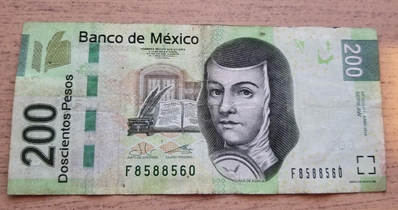 Mexico 200 Pesos 2014 Serie Juana Asbaje Peso AW