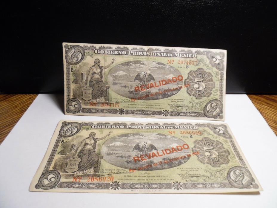 Mexico Issue 1914 - 1 pc  5  Pesos Note, 1914 Gobierno  Provisional