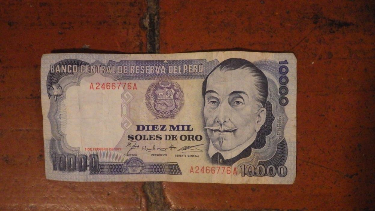 10000 Soles de Oro Note Peru 1979 Circulated