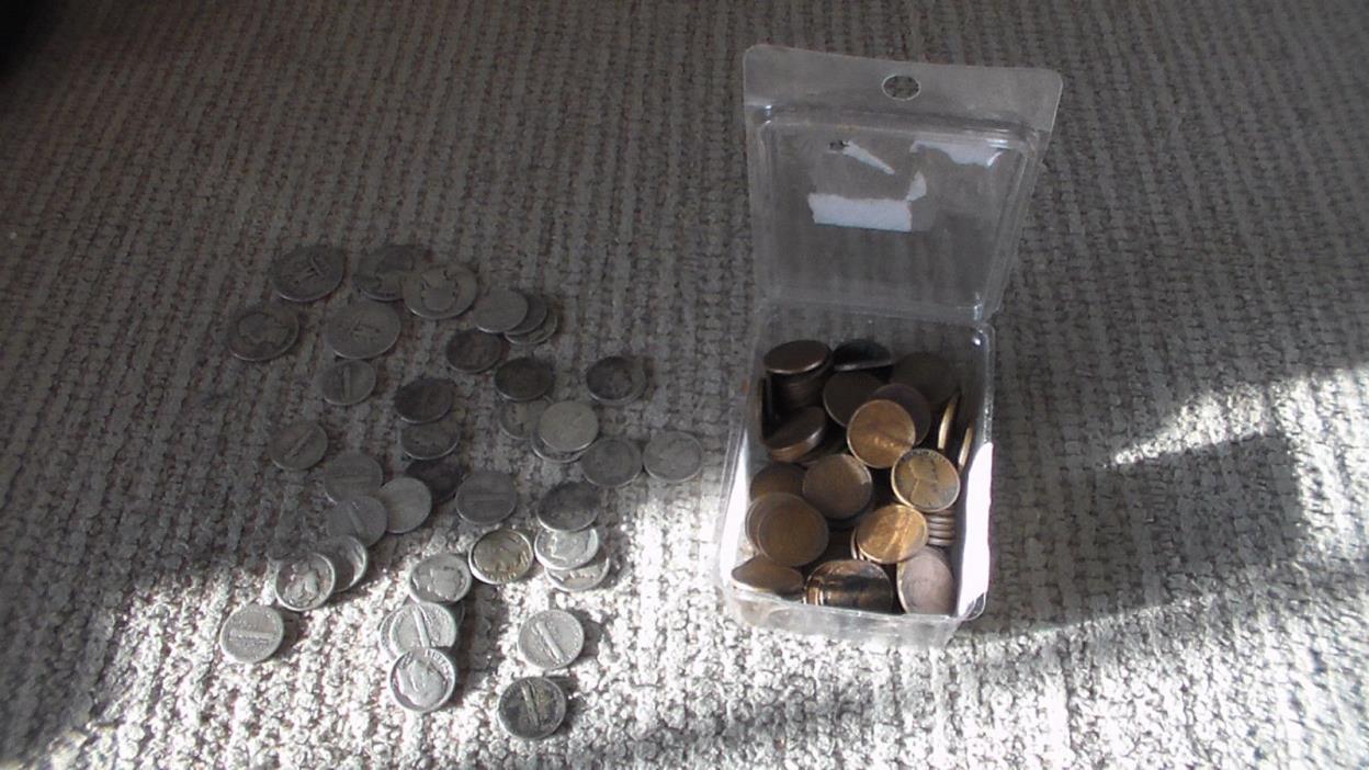 Silver Dimes and Quarters and Wheat pennies