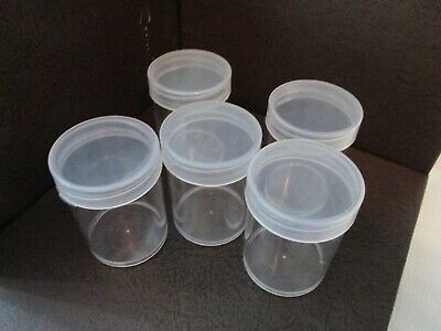 Lot of 5 Round Plastic American Silver Eagle Coin Storage Tubes w/Screw On Caps