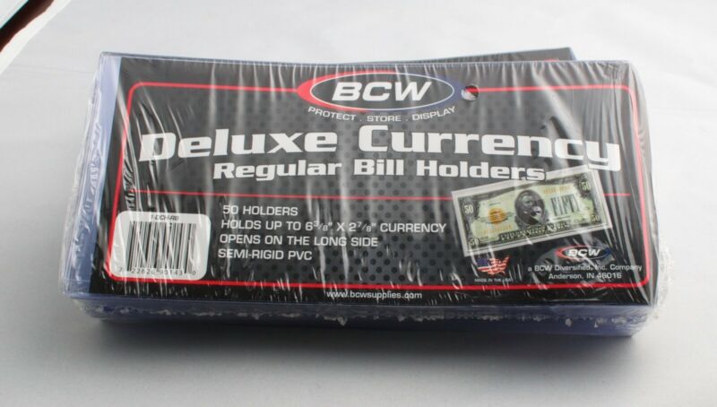 200 BCW Deluxe Regular Bill Money Currency Holders - Semi Rigid (4 Packs of 50)