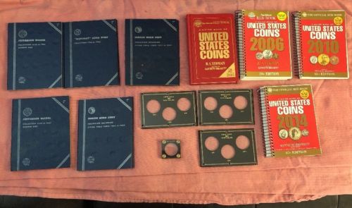 Lot Of United States Coin Books, 5 Blue Coin Holding Books And 4 Coin Holders