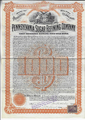 1901 Pennsylvania Sugar Refining Co Bond Stock Certificate Jack Frost Sugar