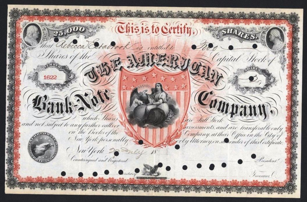 c1869 - American Bank Note Co - FANTASTIC Stock Certificate - ONLY 5 known!!