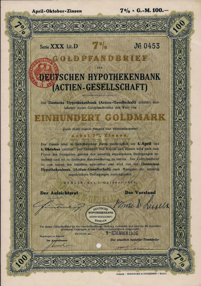 4 different vintage German 7% Gold Mortgage bonds Berlin 1926