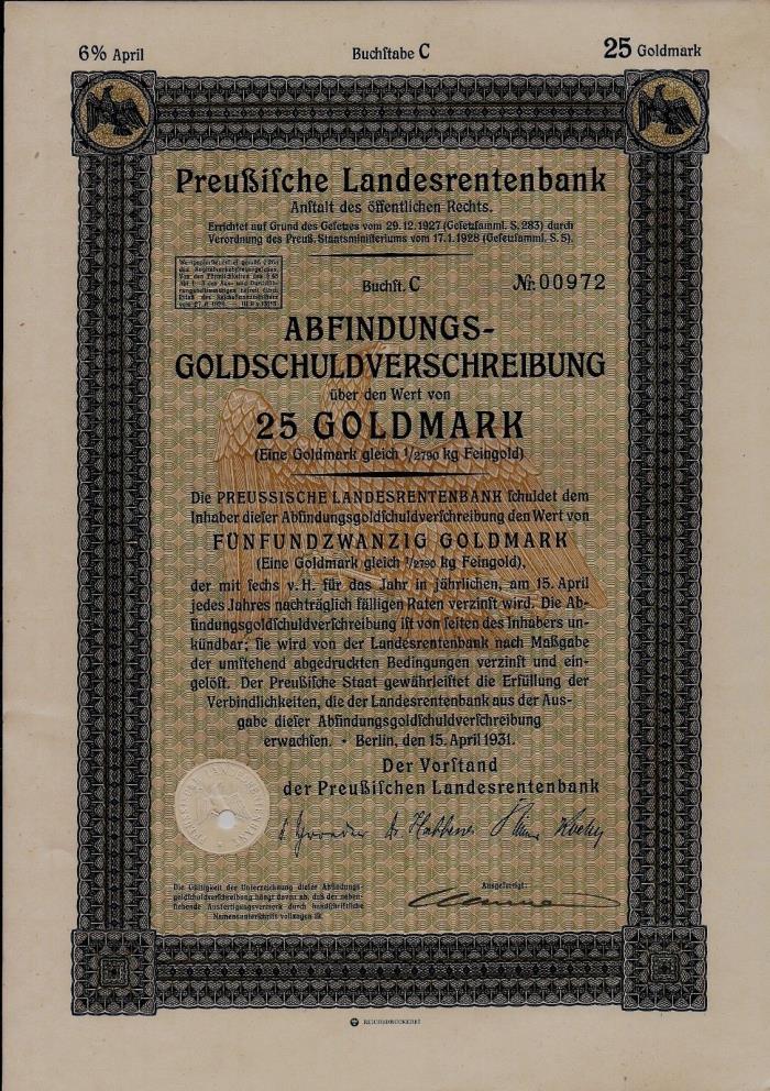Germany 4 different. German Gold Severance Debt Bond, 1931 Berlin