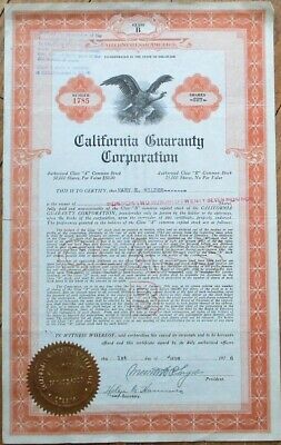 California Guarantee Corporation 1926 Stock Certificate, Unusual Vertical Format