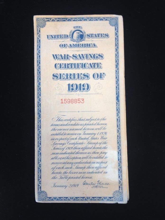 WAR SAVINGS CERTIFICATE SERIES 1919 WITH STAMP